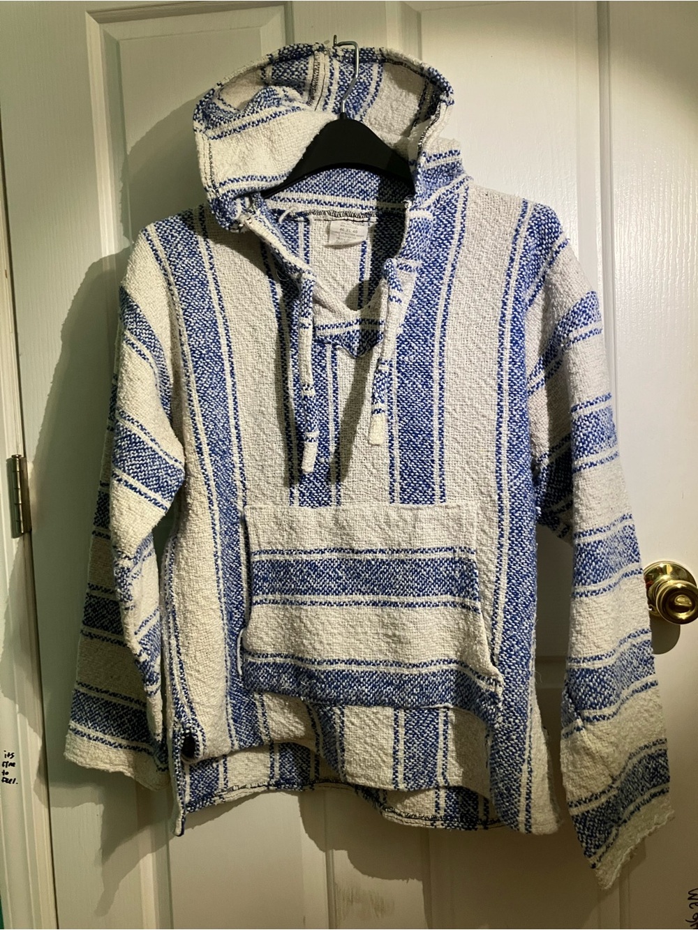 Striped Blue and White Hooded Baja Pullover